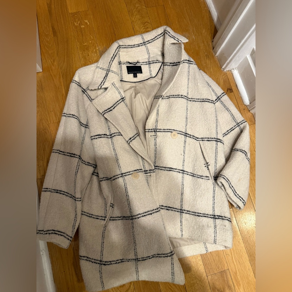Banana Republic Windowpane Wool-Blend Coat - Women’s Medium